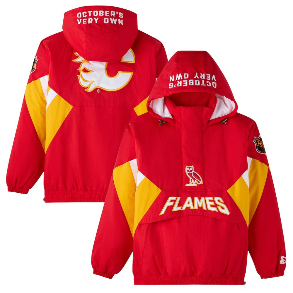 Calgary Flames - OVO x Starter Half-Zip Hooded Jacket Red
