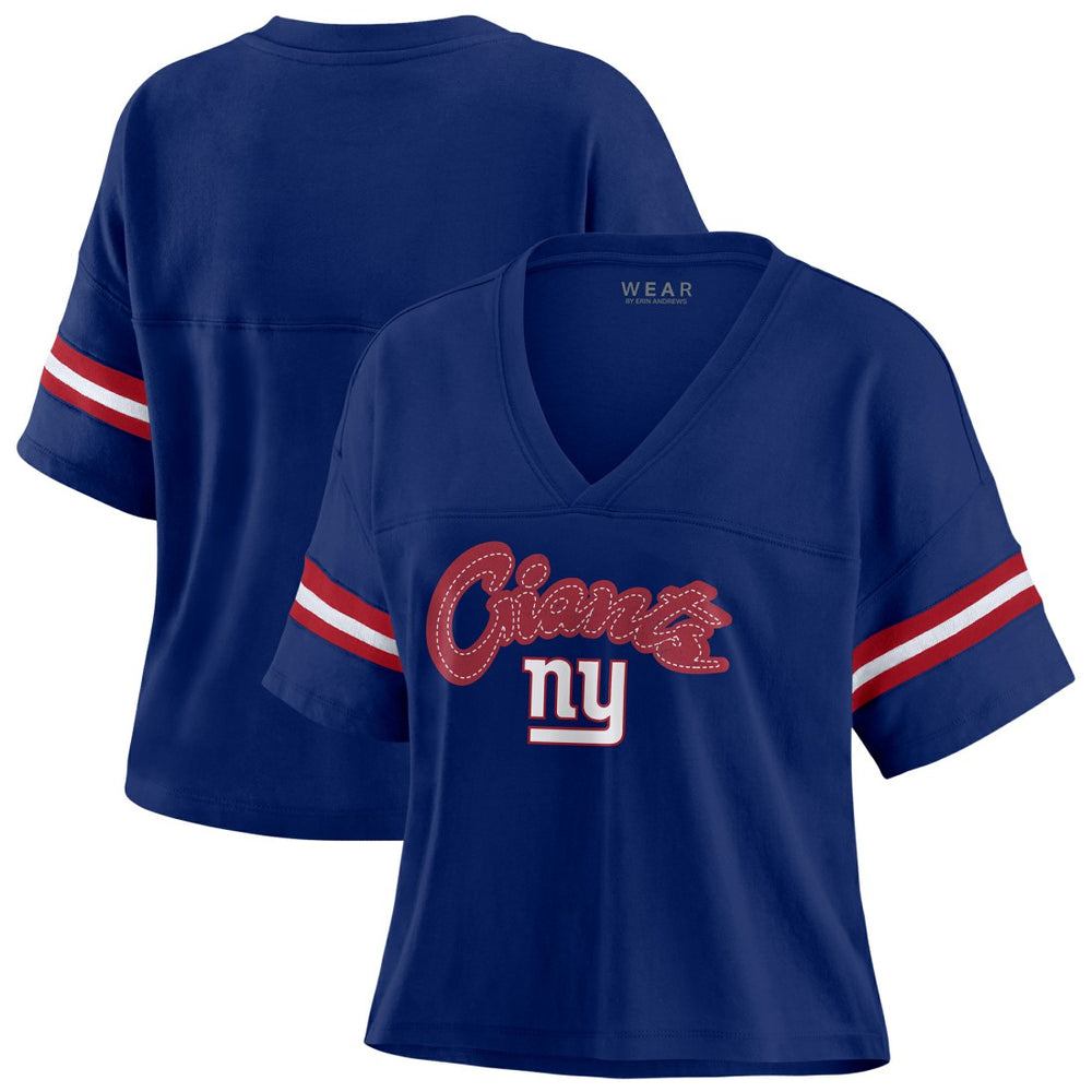 New York Giants WEAR by Erin Andrews Women's Plus Size Color Block Boxy T-Shirt Royal/White - NFL