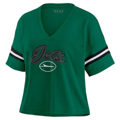 New York Jets WEAR by Erin Andrews Women's Plus Size Color Block Boxy T-Shirt Green/White - NFL