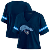 Tennessee Titans WEAR by Erin Andrews Women's Plus Size Color Block Boxy T-Shirt Navy/White - NFL