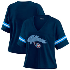 Tennessee Titans WEAR by Erin Andrews Women's Plus Size Color Block Boxy T-Shirt Navy/White - NFL