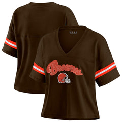 Cleveland Browns WEAR by Erin Andrews Women's Plus Size Color Block Boxy T-Shirt Brown/White - NFL