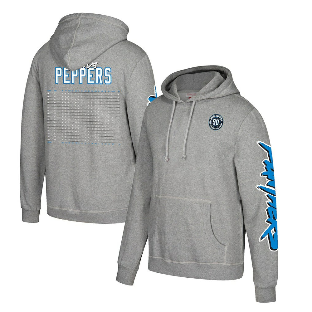 Julius Peppers Carolina Panthers Name & Number Pullover Hoodie – Heather Gray - Mitchell & Ness