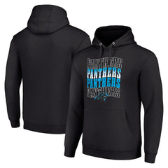 Carolina Panthers Starter Four Team Name Logo Fleece Pullover Hoodie Black - NFL
