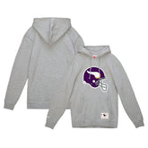 Minnesota Vikings Helmet Logo Vintage Pullover Hoodie Heather Gray - Mitchell & Ness