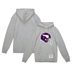 Minnesota Vikings Helmet Logo Vintage Pullover Hoodie Heather Gray - Mitchell & Ness