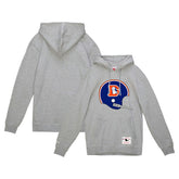 Denver Broncos Helmet Logo Vintage Pullover Hoodie Heather Gray - Mitchell & Ness