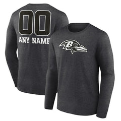 Baltimore Ravens Personalized Name & Number Monochrome Long Sleeve T-Shirt Charcoal - NFL