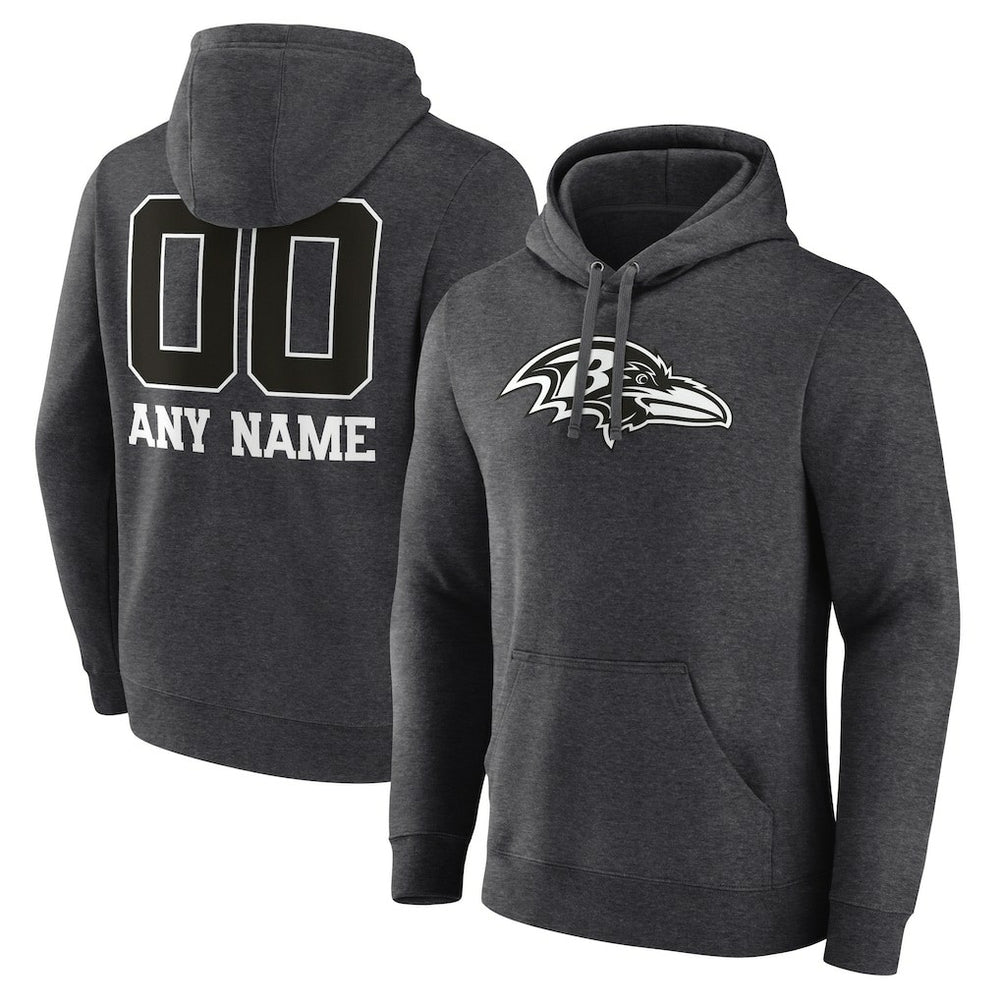 Baltimore Ravens Personalized Name & Number Monochrome Pullover Hoodie Charcoal - NFL