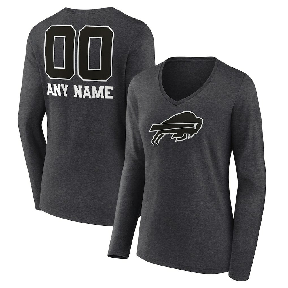 Buffalo Bills Women's Personalized Name & Number Monochrome V-neck T-Shirt Charcoal - NFL