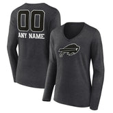 Buffalo Bills Women's Personalized Name & Number Monochrome V-neck T-Shirt Charcoal - NFL