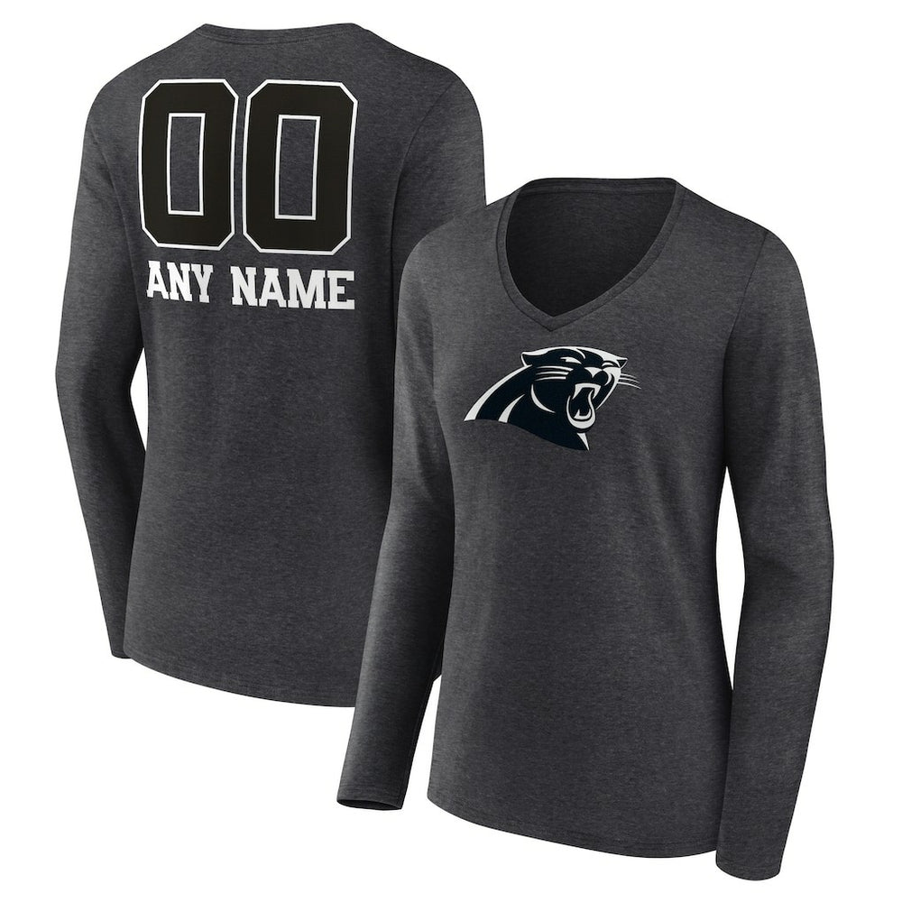 Carolina Panthers Women's Personalized Name & Number Monochrome V-neck T-Shirt Charcoal - NFL