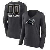 Carolina Panthers Women's Personalized Name & Number Monochrome V-neck T-Shirt Charcoal - NFL