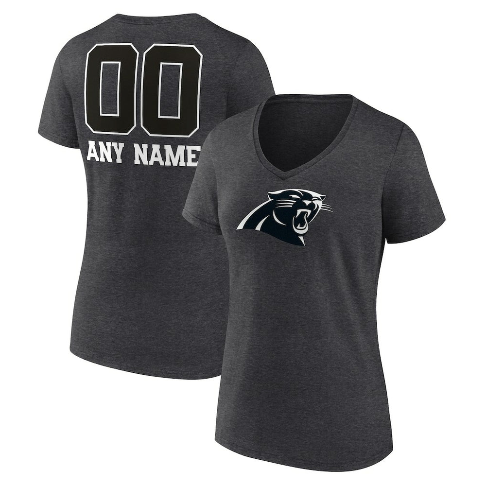 Carolina Panthers Women's Personalized Name & Number Monochrome V-Neck Long Sleeve T-Shirt Charcoal - NFL