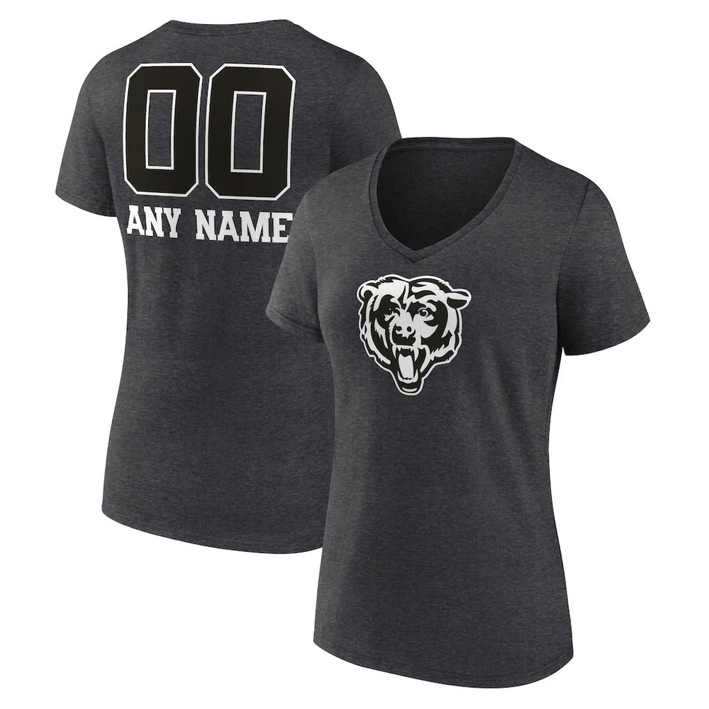 Chicago Bears Women's Personalized Name & Number Monochrome V-Neck Long Sleeve T-Shirt Charcoal - NFL