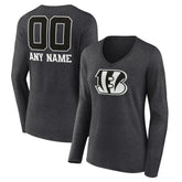 Cincinnati Bengals Women's Personalized Name & Number Monochrome V-neck T-Shirt Charcoal - NFL