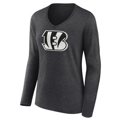 Cincinnati Bengals Women's Personalized Name & Number Monochrome V-neck T-Shirt Charcoal - NFL