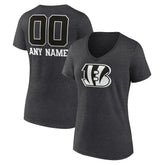 Cincinnati Bengals Women's Personalized Name & Number Monochrome V-Neck Long Sleeve T-Shirt Charcoal - NFL