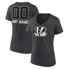 Cincinnati Bengals Women's Personalized Name & Number Monochrome V-Neck Long Sleeve T-Shirt Charcoal - NFL