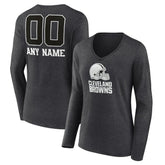 Cleveland Browns Women's Personalized Name & Number Monochrome V-neck T-Shirt Charcoal - NFL