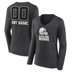 Cleveland Browns Women's Personalized Name & Number Monochrome V-neck T-Shirt Charcoal - NFL
