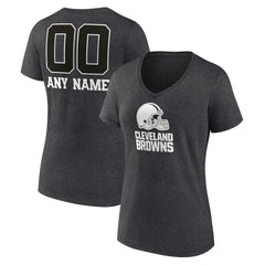 Cleveland Browns Women's Personalized Name & Number Monochrome V-Neck Long Sleeve T-Shirt Charcoal - NFL