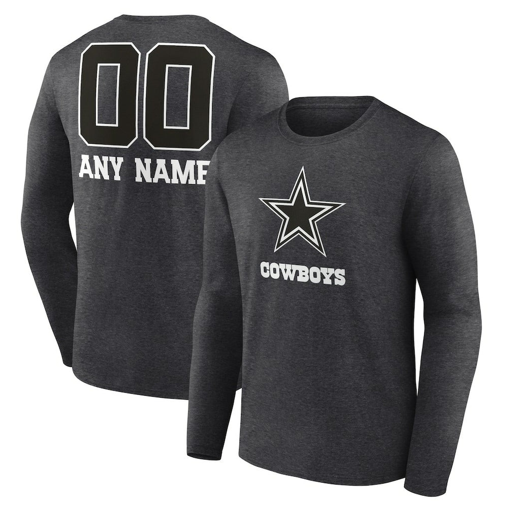 Dallas Cowboys Personalized Name & Number Monochrome Long Sleeve T-Shirt Charcoal - NFL