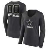 Dallas Cowboys Women's Personalized Name & Number Monochrome V-neck T-Shirt Charcoal - NFL