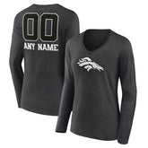 Denver Broncos Women's Personalized Name & Number Monochrome V-neck T-Shirt Charcoal - NFL