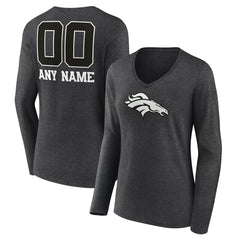 Denver Broncos Women's Personalized Name & Number Monochrome V-neck T-Shirt Charcoal - NFL