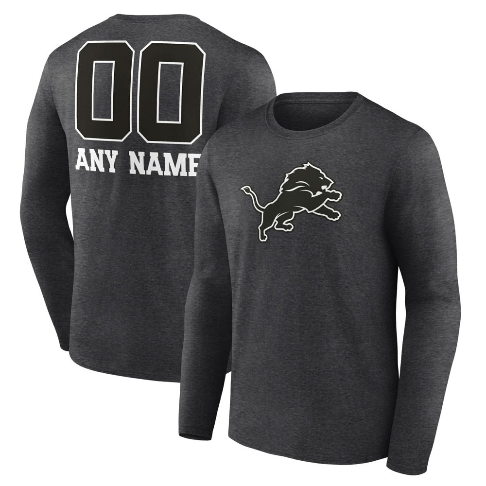Detroit Lions Personalized Name & Number Monochrome Long Sleeve T-Shirt Charcoal - NFL