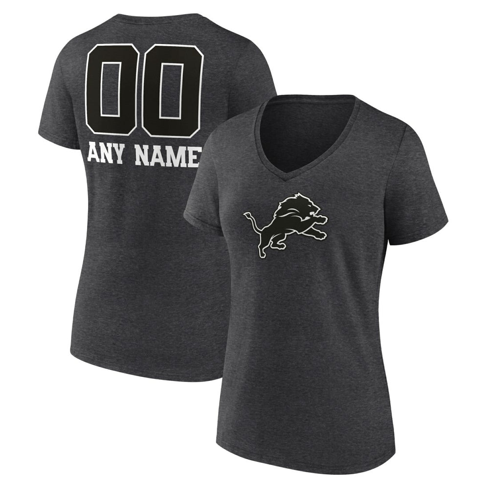 Detroit Lions Women's Personalized Name & Number Monochrome V-Neck Long Sleeve T-Shirt Charcoal - NFL