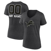Detroit Lions Women's Personalized Name & Number Monochrome V-Neck Long Sleeve T-Shirt Charcoal - NFL