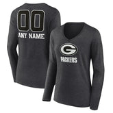 Green Bay Packers Women's Personalized Name & Number Monochrome V-neck T-Shirt Charcoal - NFL