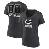 Green Bay Packers Women's Personalized Name & Number Monochrome V-Neck Long Sleeve T-Shirt Charcoal - NFL