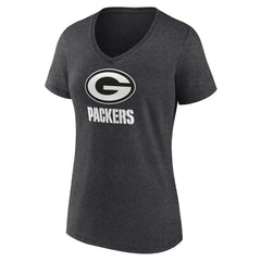 Green Bay Packers Women's Personalized Name & Number Monochrome V-Neck Long Sleeve T-Shirt Charcoal - NFL