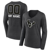 Houston Texans Women's Personalized Name & Number Monochrome V-neck T-Shirt Charcoal - NFL