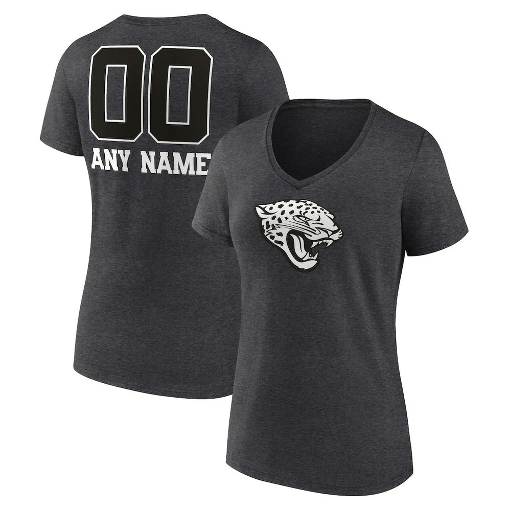 Jacksonville Jaguars Women's Personalized Name & Number Monochrome V-Neck Long Sleeve T-Shirt Charcoal - NFL