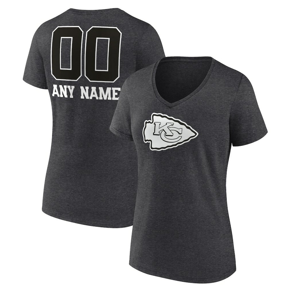 Kansas City Chiefs Women's Personalized Name & Number Monochrome V-Neck Long Sleeve T-Shirt Charcoal - NFL