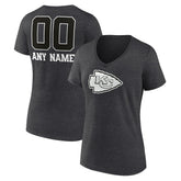 Kansas City Chiefs Women's Personalized Name & Number Monochrome V-Neck Long Sleeve T-Shirt Charcoal - NFL
