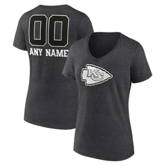 Kansas City Chiefs Women's Personalized Name & Number Monochrome V-Neck Long Sleeve T-Shirt Charcoal - NFL