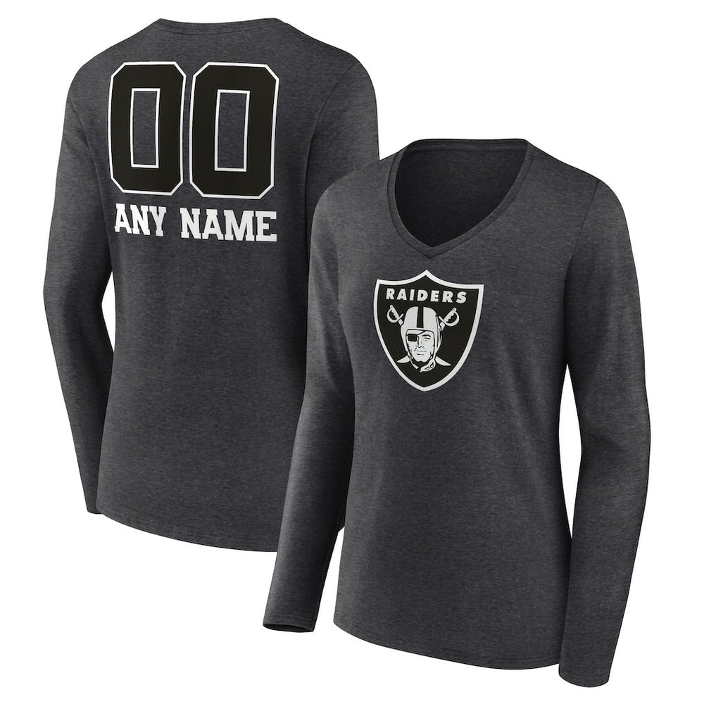 Las Vegas Raiders Women's Personalized Name & Number Monochrome V-neck T-Shirt Charcoal - NFL