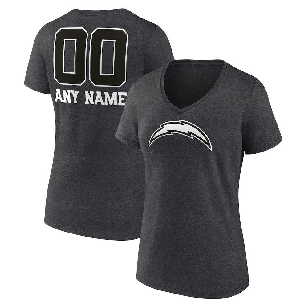 Los Angeles Chargers Women's Personalized Name & Number Monochrome V-Neck Long Sleeve T-Shirt Charcoal - NFL