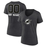 Miami Dolphins Women's Personalized Name & Number Monochrome V-Neck Long Sleeve T-Shirt Charcoal - NFL