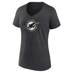 Miami Dolphins Women's Personalized Name & Number Monochrome V-Neck Long Sleeve T-Shirt Charcoal - NFL