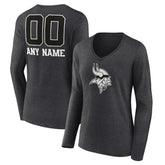 Minnesota Vikings Women's Personalized Name & Number Monochrome V-neck T-Shirt Charcoal - NFL