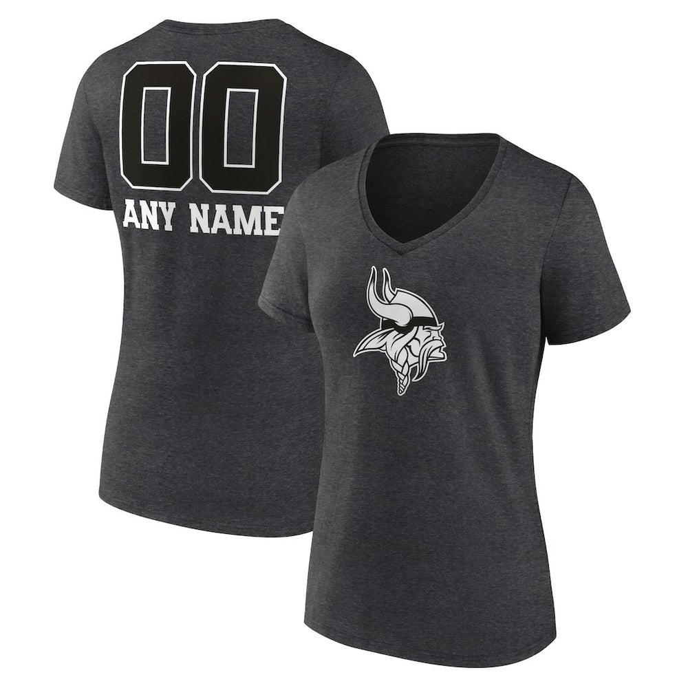 Minnesota Vikings Women's Personalized Name & Number Monochrome V-Neck Long Sleeve T-Shirt Charcoal - NFL