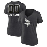Minnesota Vikings Women's Personalized Name & Number Monochrome V-Neck Long Sleeve T-Shirt Charcoal - NFL