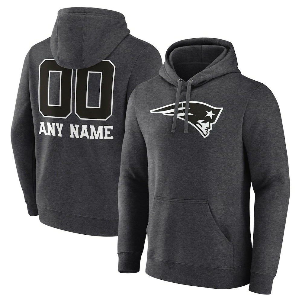 New England Patriots Personalized Name & Number Monochrome Pullover Hoodie Charcoal - NFL