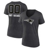 New England Patriots Women's Personalized Name & Number Monochrome V-Neck Long Sleeve T-Shirt Charcoal - NFL